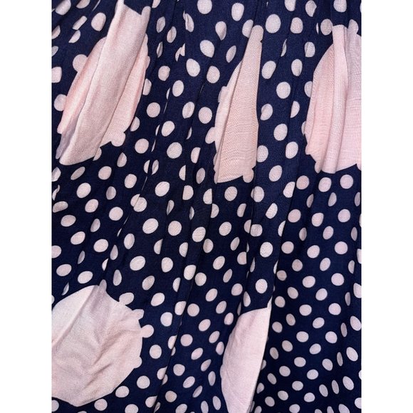Shirt Waist Dress by Gul Zar Navy and Pink Polka Dots Size Large (42) - Picture 3 of 10